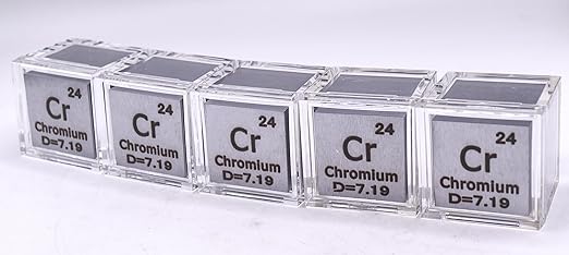 1" 25.4mm Chromium Metal Cube Cr up to 99.9% Pure Periodic Table Element Engraved Density Collection Science Education Display Block Cube + Acrylic Case Box - 1PC