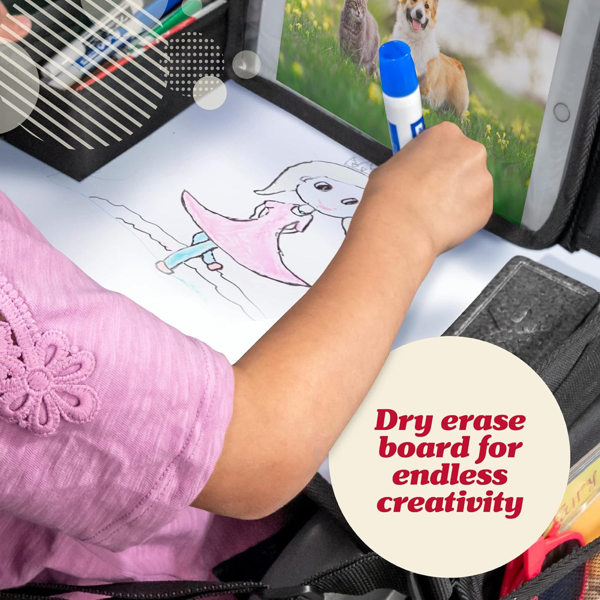 Lusso Gear Kids Travel Tray for Car - Road Trip Essentials for Kids - Car Seat Tray for Toddlers & Kids - for Airplane, Kids Travel Desk, Road Trip Activities (Floral)