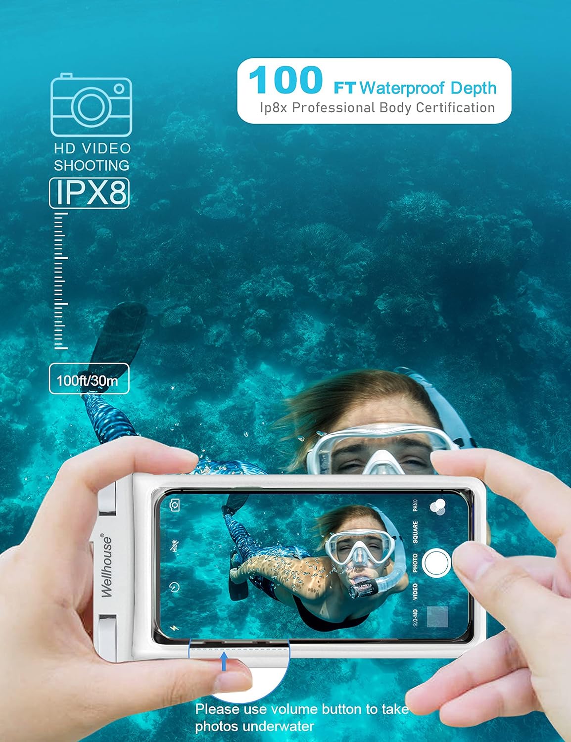 wellhouse Waterproof Phone Pouch, Waterproof Phone Case for iPhone 16 15 14 13 12 Pro Max XS Samsung, IPX8 3D Cellphone Dry Bag Beach Essentials (1 Pack - White7.0, 7 inch)