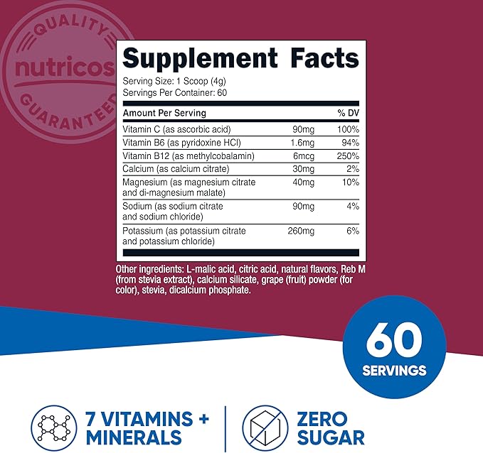 Nutricost Electrolyte Complex Powder (60 Servings, Grape) - Hydration Supplement Drink Mix with Vitamins and Minerals