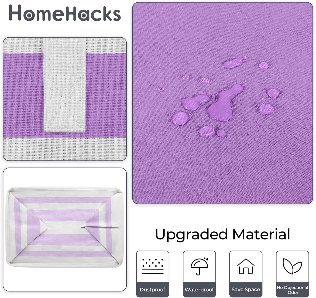 HomeHacks 2 Pack Large Laundry Baskets, Waterproof, Freestanding Laundry Hampers, Collapsible Clothes Hamper with Reinforced Handles in Laundry, College Dorm, Bathroom, Bedroom (Purple, 75Lx2)