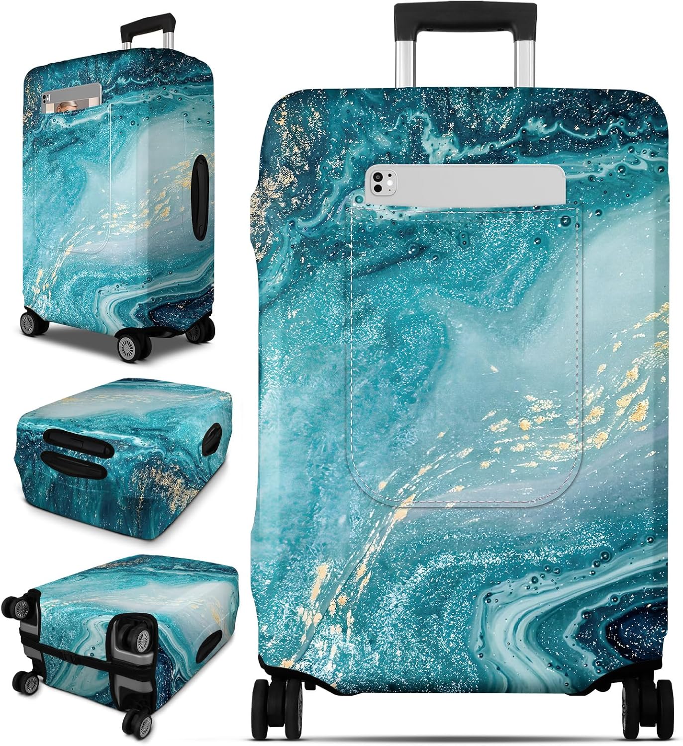 Slohif Luggage Cover for Suitcase Tsa Approved Protector - Luggage Sleeve Large Suit Case Cover Travel Stretch Baggage Case Protective Washable Fit 24-27 Inch Sea Wave M