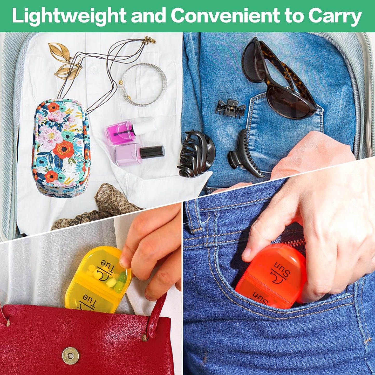 Serfeymi Weekly Travel Pill Organizer 2 Times A Day AM PM Upgraded Rainbow Pill Box 7 Day with Portable Zipper PU Leather Pill Case, Medicine Organizer for Pills, Vitamins, Fish Oils - Floral 03