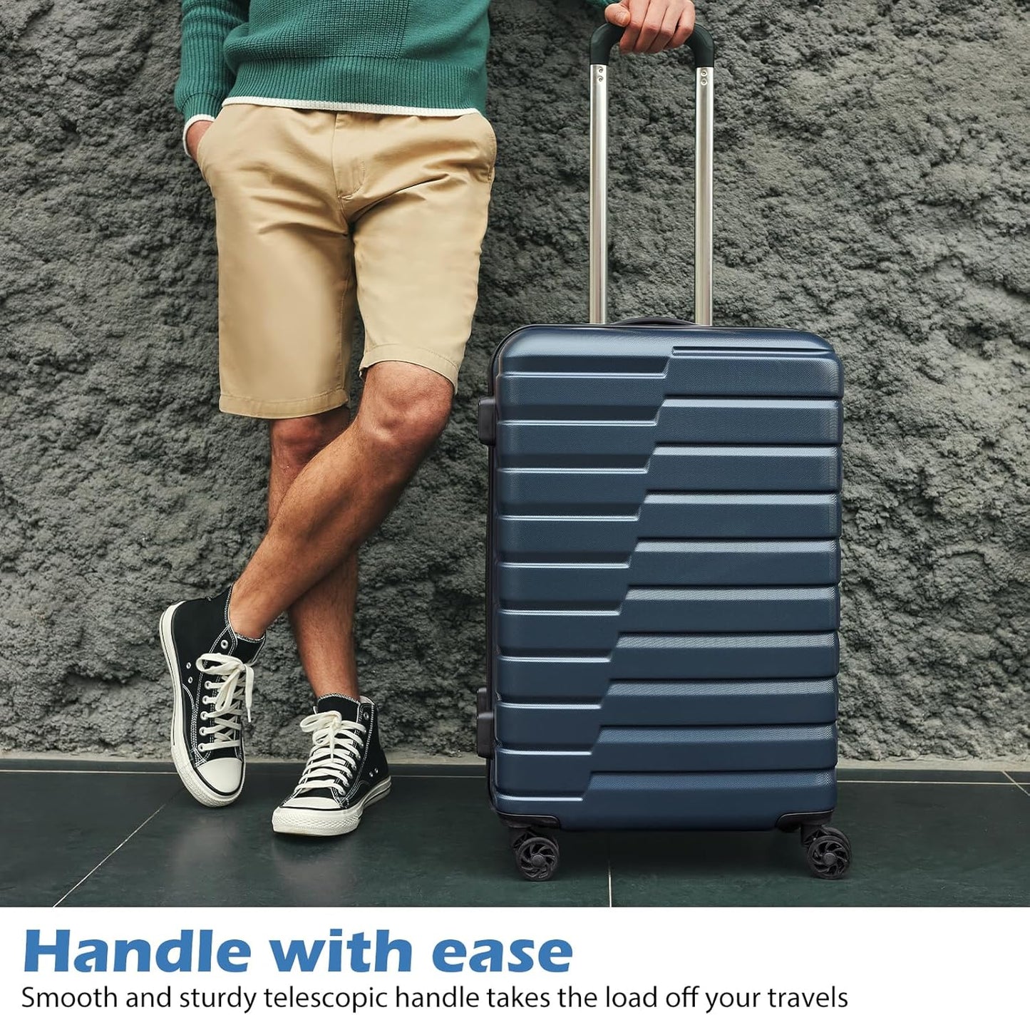 Coolife Medium Checked Luggage with Spinner Wheels Hardside Suitcase TSA Lock Telescopic Handle(Blue)