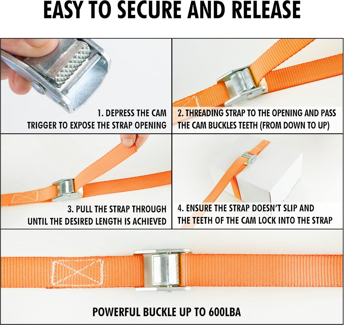 Cartman 1" x 12'Lashing Straps Cargo Tie-Down Strap Up to 600lbs, 10pk in Carry Bag, Orange