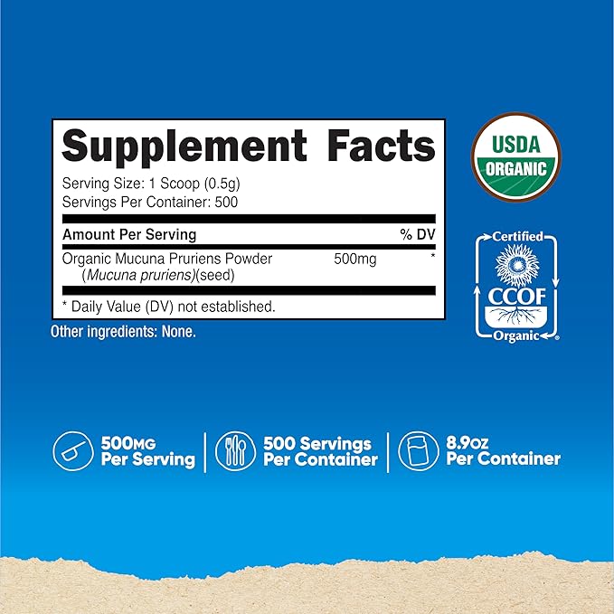 Nutricost Organic Mucuna Pruriens Powder (250 Grams) - Gluten Free, Non-GMO & Vegetarian Friendly
