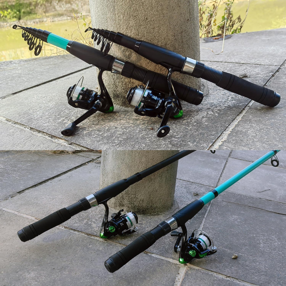 Fishing Rod Reel Set, 2PCS 2.1m/6.89ft Collapsible Fishing Rods + 2PCS Spinning Reels + Fishing Lures Hooks + Carrier Bag + Fishing Pliers Fish Lip Gripper for Travel Saltwater Freshwater Beginner