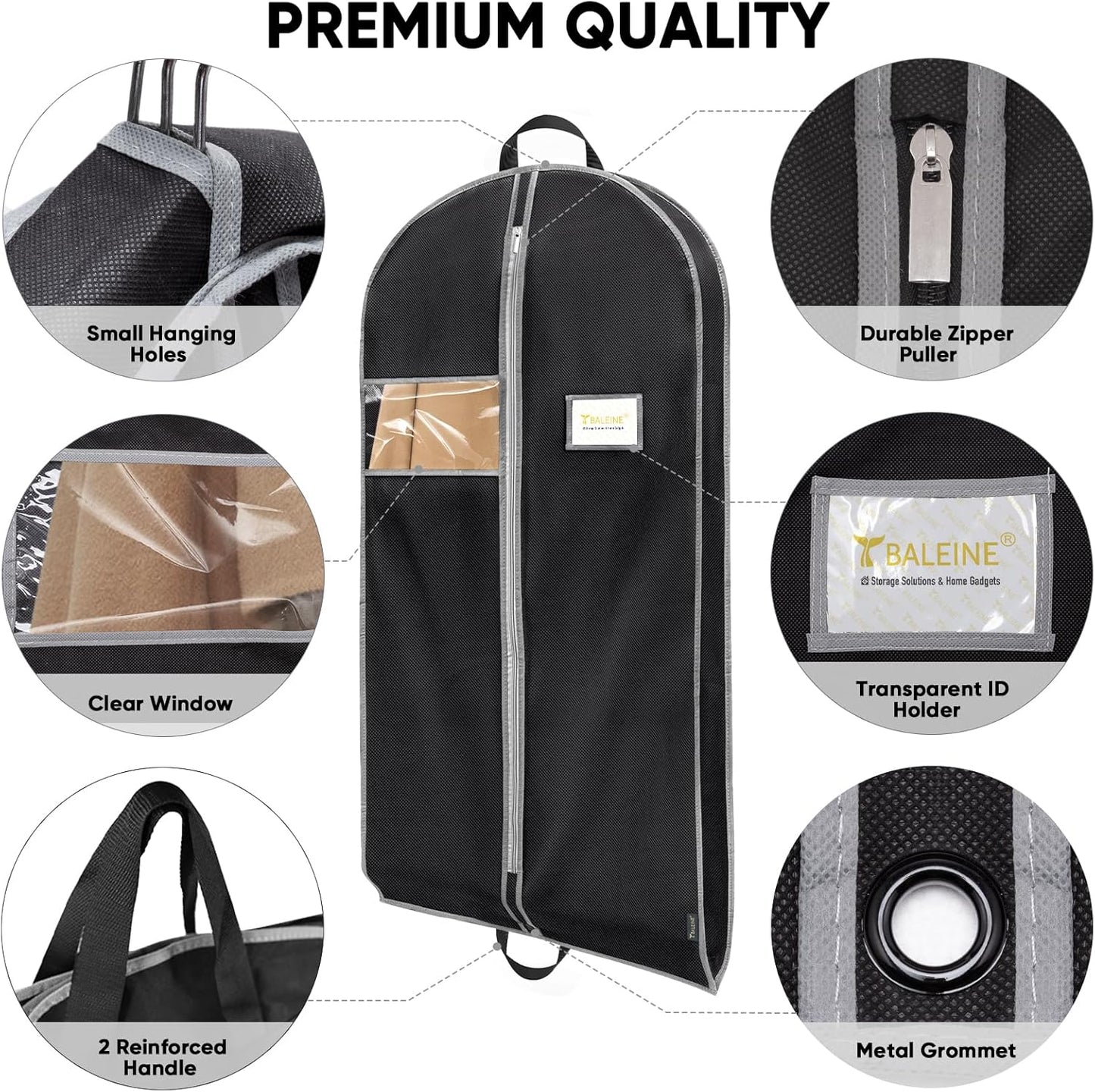 BALEINE 2PK Heavy Duty Garment Bag with Shoe Storage Travel Bag for Dresses, Suit, Coats Travel Essential (54", Black)
