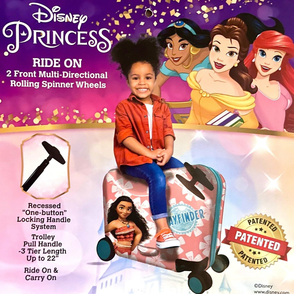 Fast Forward Ride-On 18" Suitcase For Kids/Tow-Along Toddler Carry-On Luggage With Wheels (Moana)