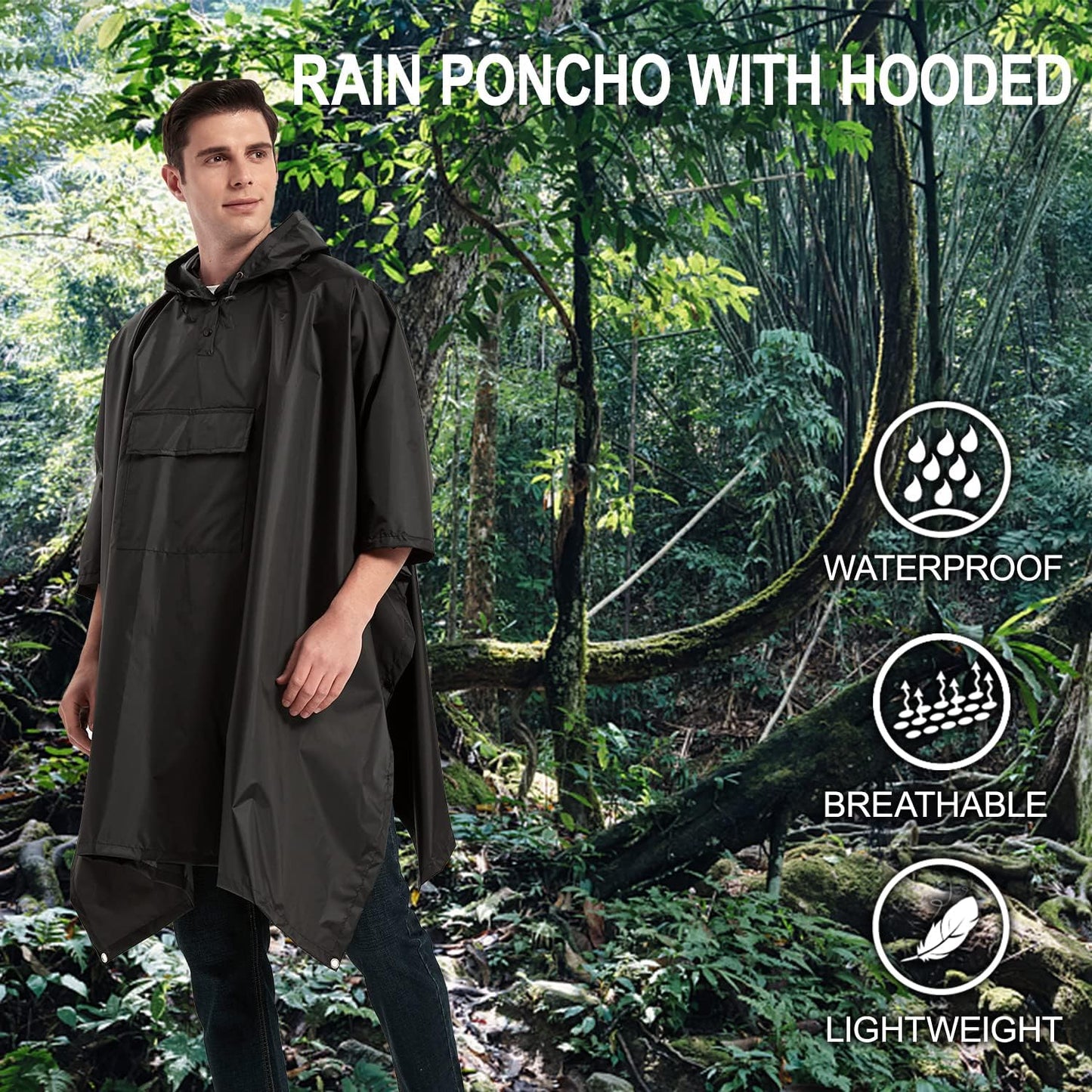 salamra Hooded Rain Poncho Waterproof Raincoat Jacket for Men/Women/Adults with Pocket