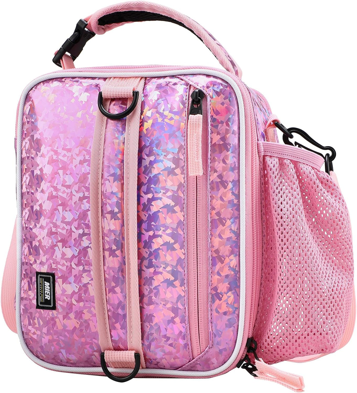 MIER Expandable Lunch Bag Insulated Lunch Box for Teen Girls Women to School Work Travel Portable Lunchbox Bags with Shoulder Strap and Water Bottle Holder(Pink)