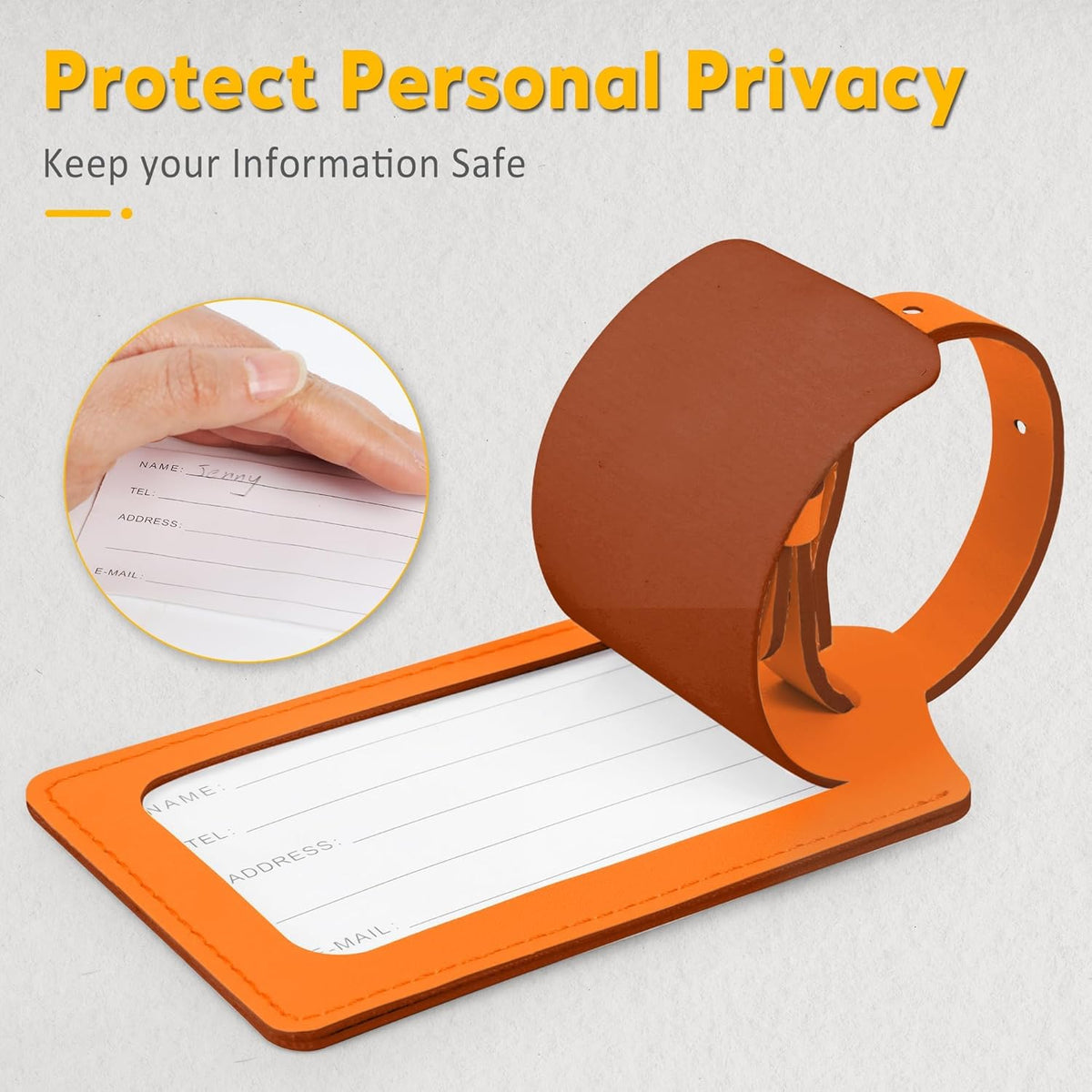 Travelambo Luggage Tags for Suitcases Faux Leather Privacy Protection 20 Pack Bag Tags Travel Accessories Essential, Hot Orange