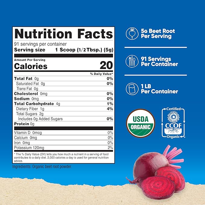 Nutricost Organic Beet Root Powder 1 LB - Vegan, Superfood, Certified USDA Organic