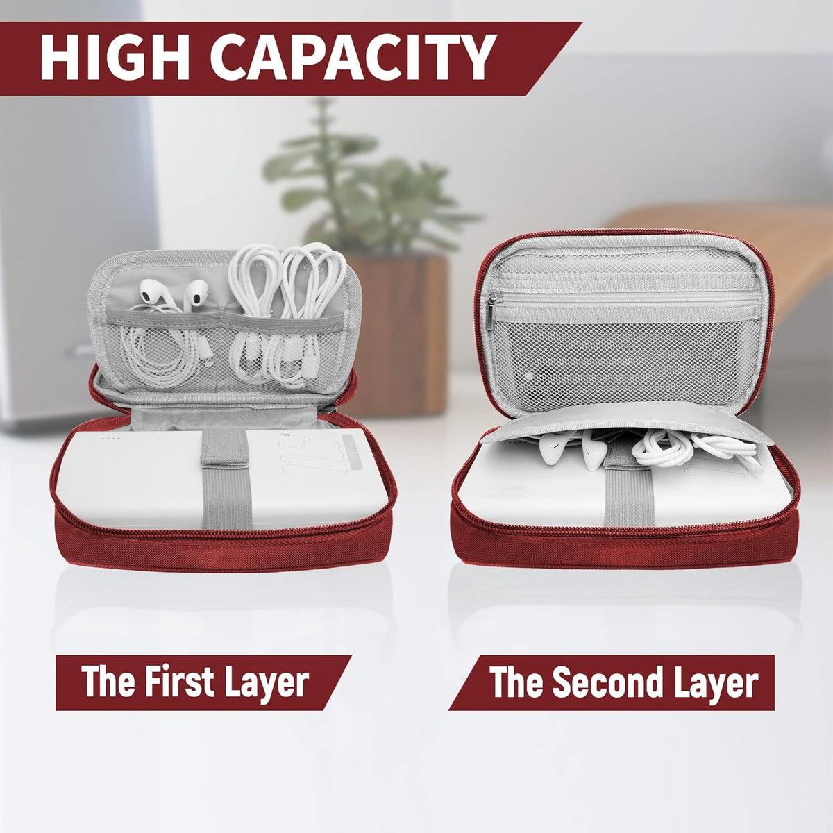 Travel Cable Organizer Bag Pouch Electronic Accessories Carry Case Portable Waterproof All-in-One Storage Bag for Cable,Charger, Phone, Hard Drive，SD Card-Wind Red