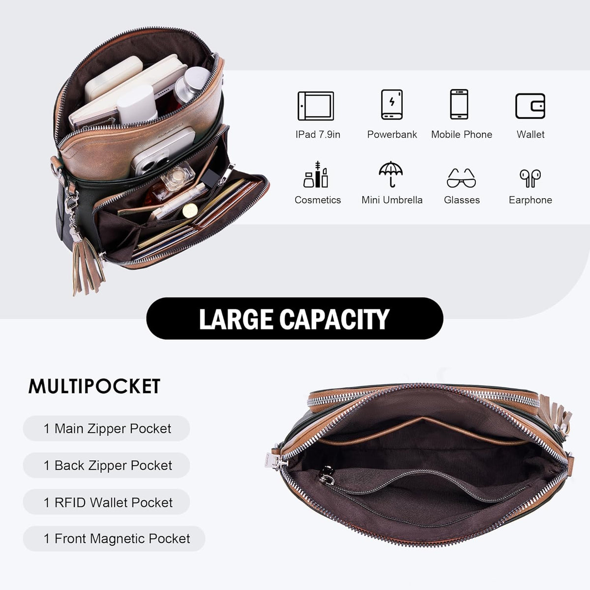 Crossbody Purse for Women,Lightweight Medium Crossbody Bag Soft Leather Women's Shoulder Handbags with Tassel