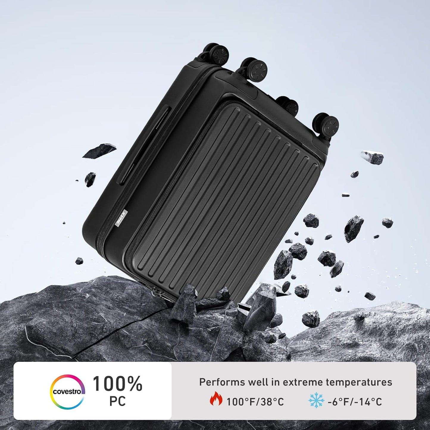 KYME Hardside Carry On Luggage Airline Approved with Laptop Compartment (Black, Carry-On 20 Inch)