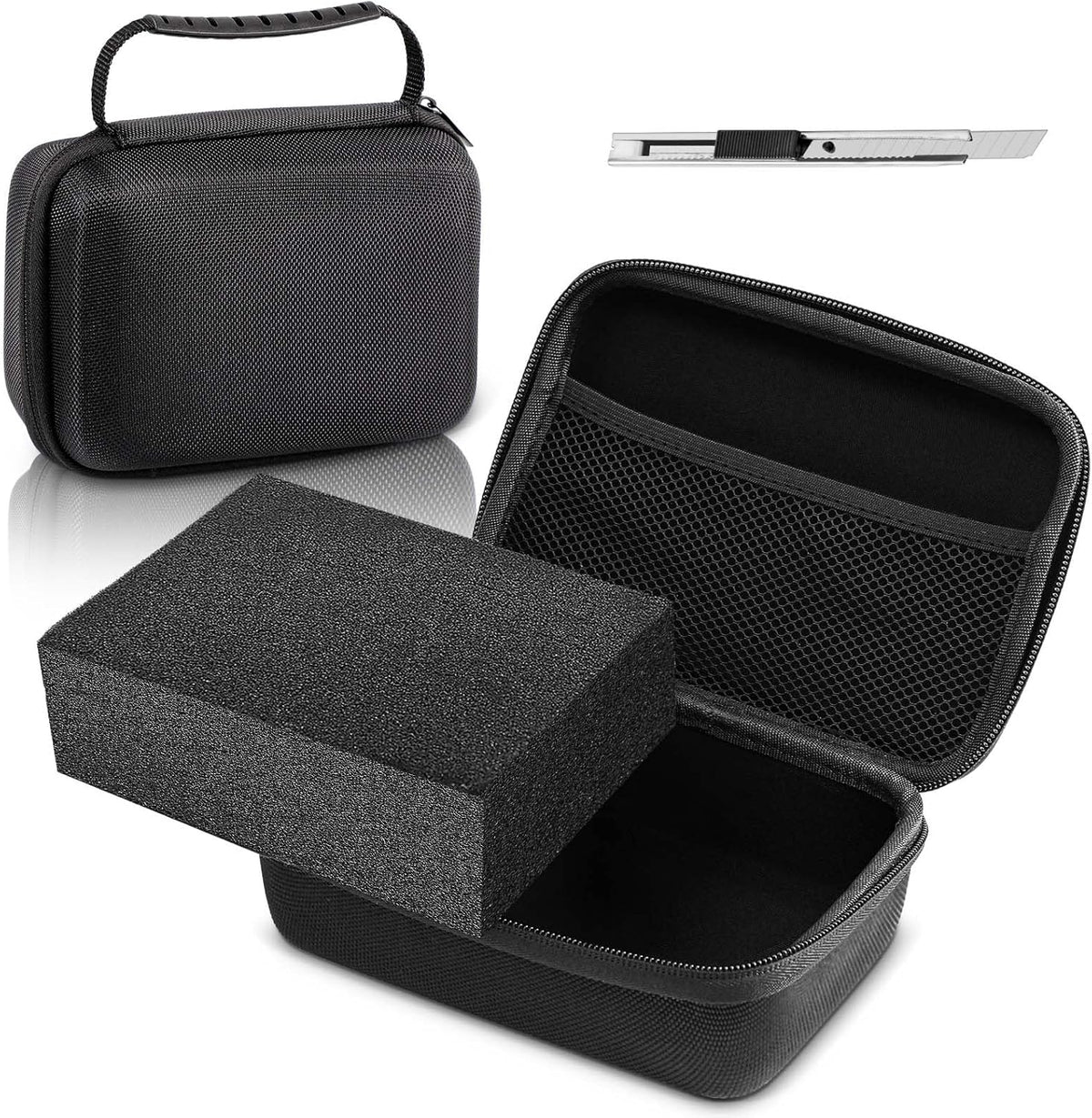 EVA Hard Case with Customizable Foam Protective EVA Carrying Case Shockproof Outdoor for Camera, Digital Products, Electronic Instruments with Knife (Black,7.1 x 4.7 x 3.1 Inch Inch)