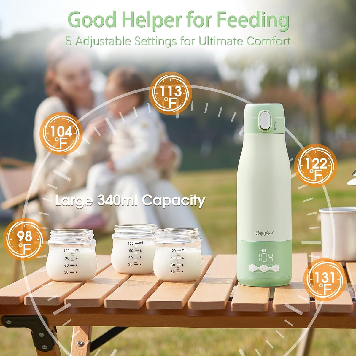 Portable Bottle Warmer for Travel, 3 Min Fast Heating for Breastmilk & Water, 12 Oz Milk Warmer with 5-Level Smart Temp Control, 9000mAh Battery to Meet Your All-Day Needs