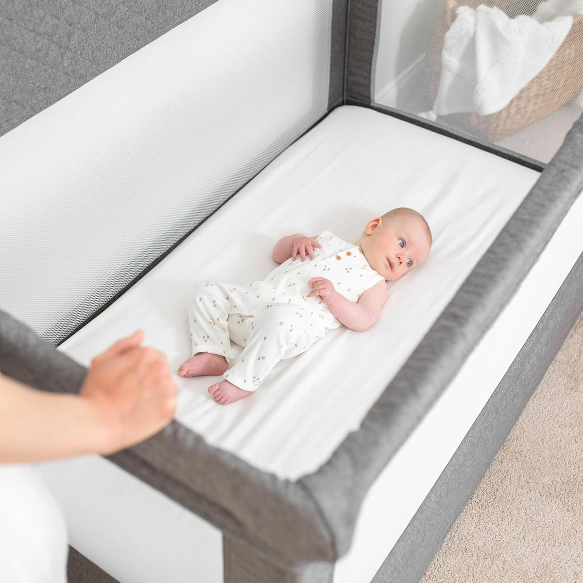 Baby Delight Lunaire Full Size Crib | Breathable Mesh Baby Crib | Tool-Free Assembly Baby Bed | Charcoal Tweed