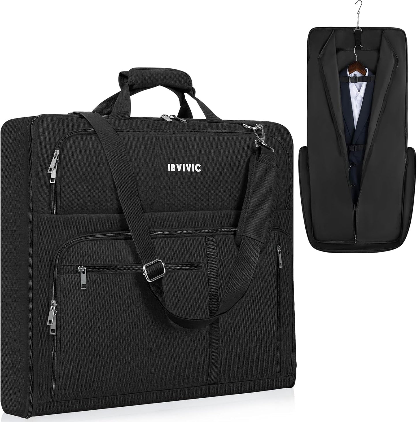 Garment Bags for Travel, 41'' Water-Resistant Carry On Garment Bag for Hanging Clothes, Large Suit Travel Bag Convertible Travel Garment Bag for Shirts, Dresses, Coats (Black)