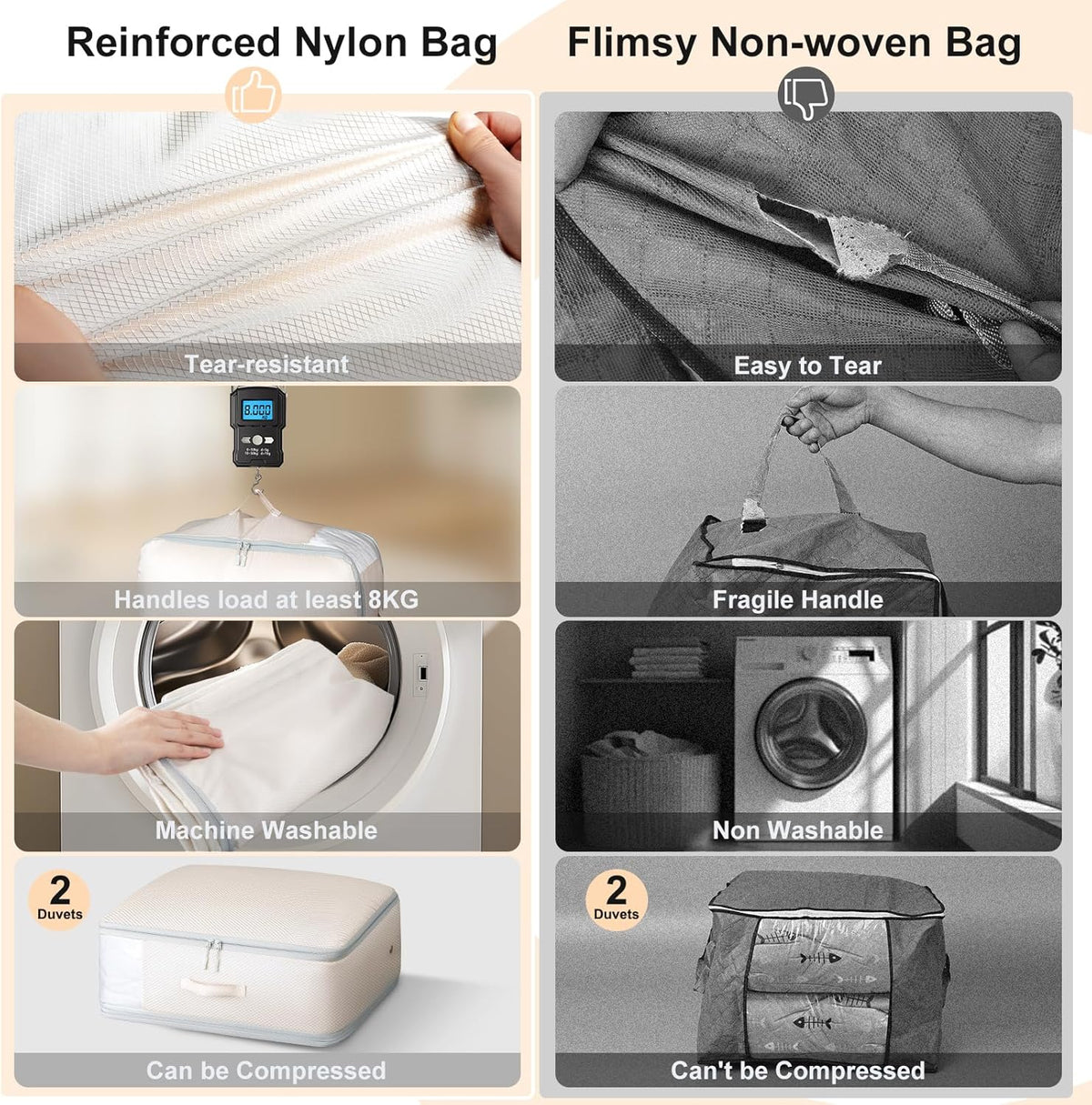 Comforter Storage Bag - Ultra Space Saving Self Compression Organizer 110L, Large Capacity Blanket Storage Bags, Washable Compression Bags for Storage 3 Pack, Beige