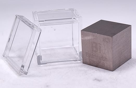 1" 25.4mm Bismuth Metal Cube Bi up to 99.9% Pure Periodic Table Element Engraved Density Collection Science Education Display Block Cube + Acrylic Case Box - 1PC