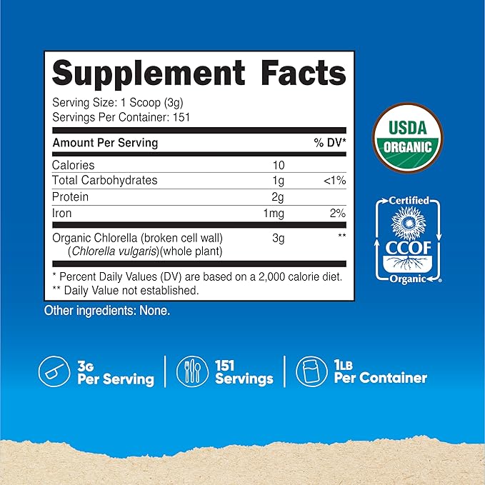 Nutricost Organic Chlorella Powder 16oz (1LB) - 3g Per Serving
