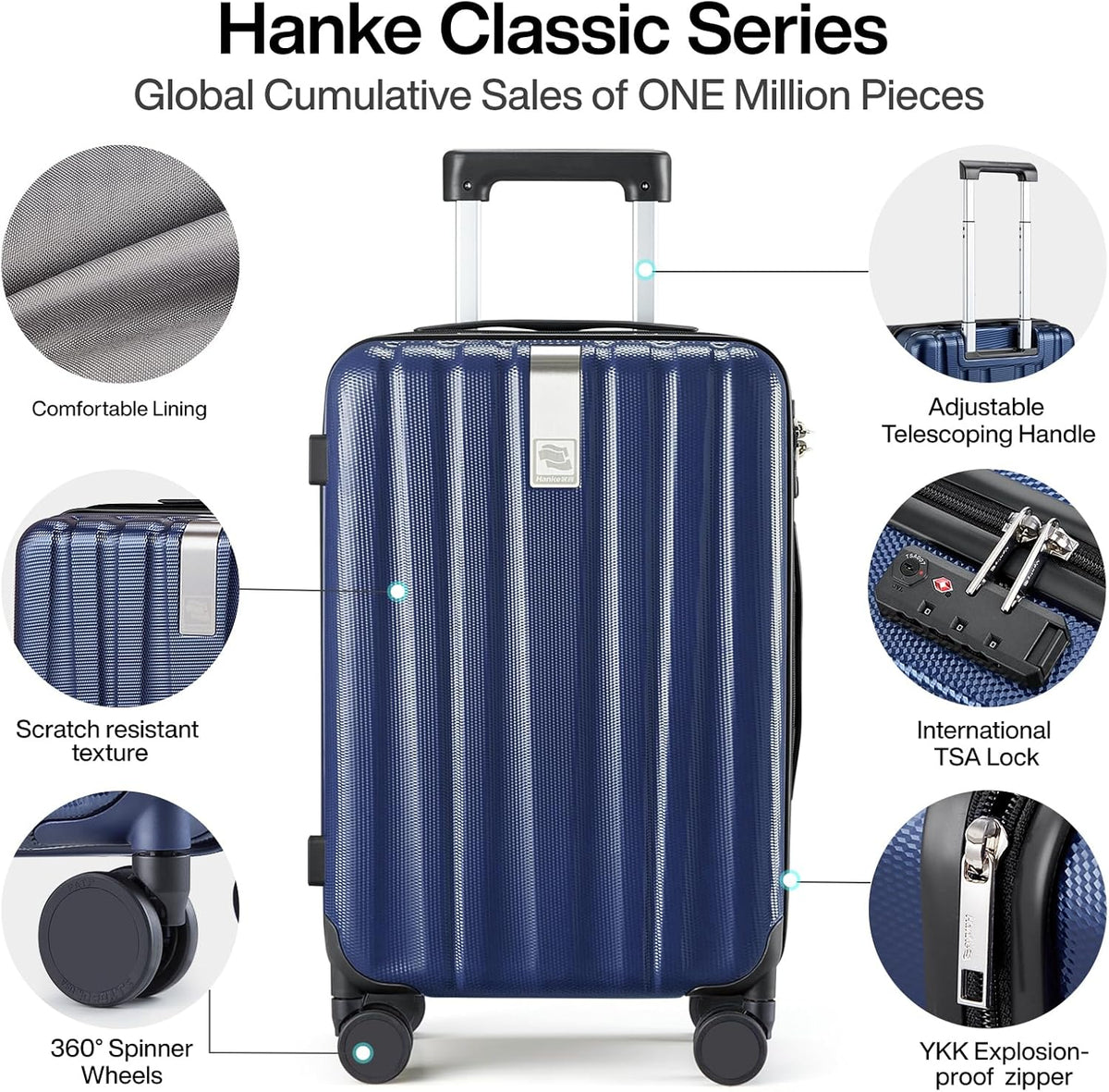 Hanke Luggage Sets 2 piece Carry On Luggage with Wheels PC Hard Shell Suitcases Lightweight Checked Travel Luggage Large Travel Suitcase Woman Men 20/29 Inch(Dark Blue)