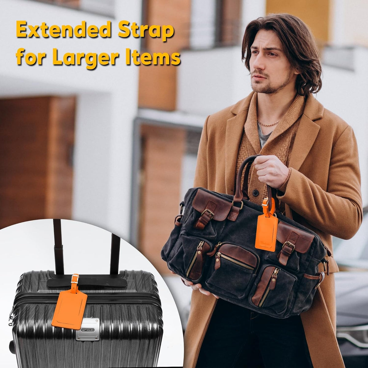 Travelambo Luggage Tags for Suitcases Faux Leather Privacy Protection 20 Pack Bag Tags Travel Accessories Essential, Hot Orange