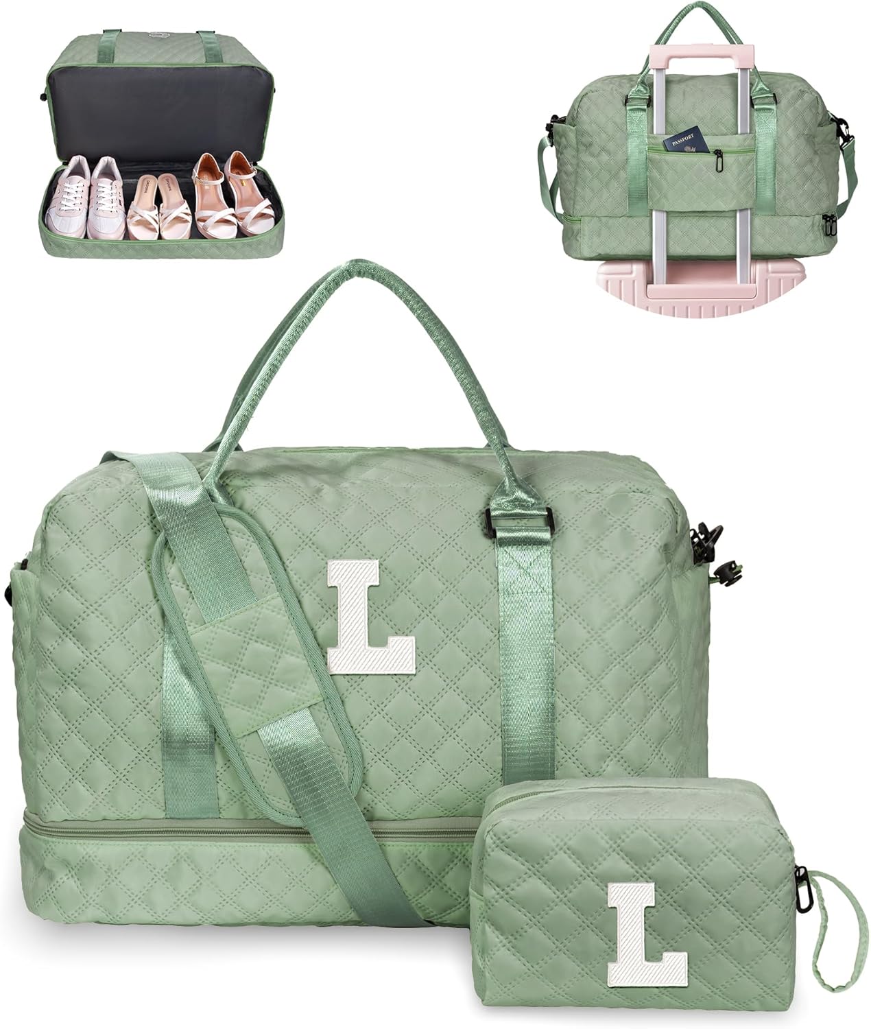Teacher Gifts, Tween Girls Trendy Stuff-Initial Travel Bag with Shoe Compartment, Kid/Girl Weekender Bag, Monogram Overnight Bag for Women, Letter Travel Bag with Makeup Bag (Letter K)