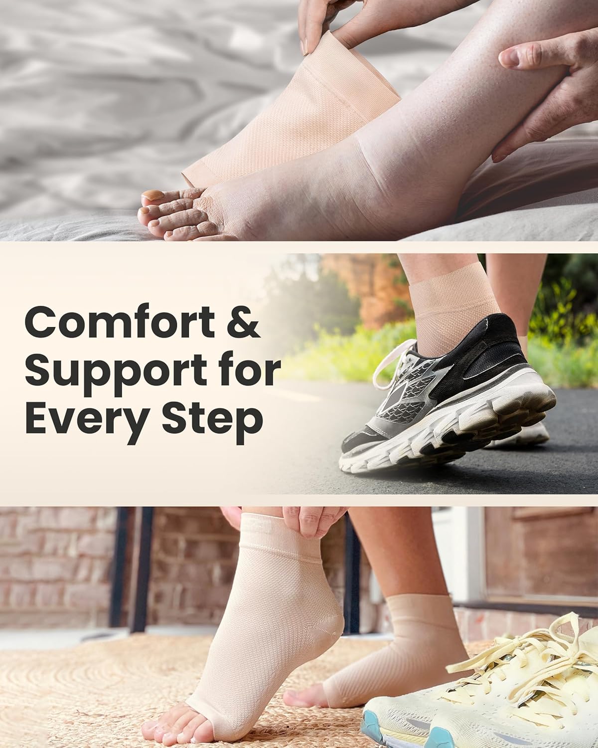 KEMFORD Ankle Compression Sleeve - Plantar Fasciitis Braces - Open Toe Compression Socks for Swelling, Sprain, Neuropathy, Foot Arch Support for Men and Women - 20-30mmhg, M, White