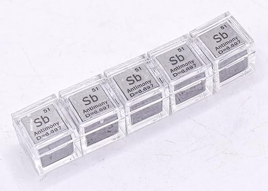 0.39" 10mm Antimony Metal Cube Sb up to 99.9% Pure Periodic Table Element Engraved Density Collection Science Education Display Block Cube + Acrylic Case Box - 1PC