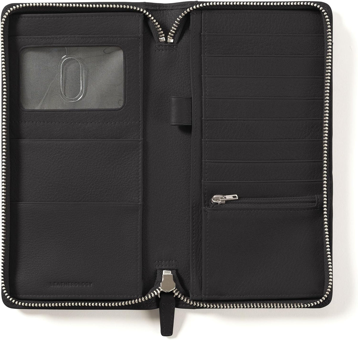 Leatherology RFID Black Onyx Travel Zip Organizer Wallet, Passport Holder, RFID Available, Full Grain Leather