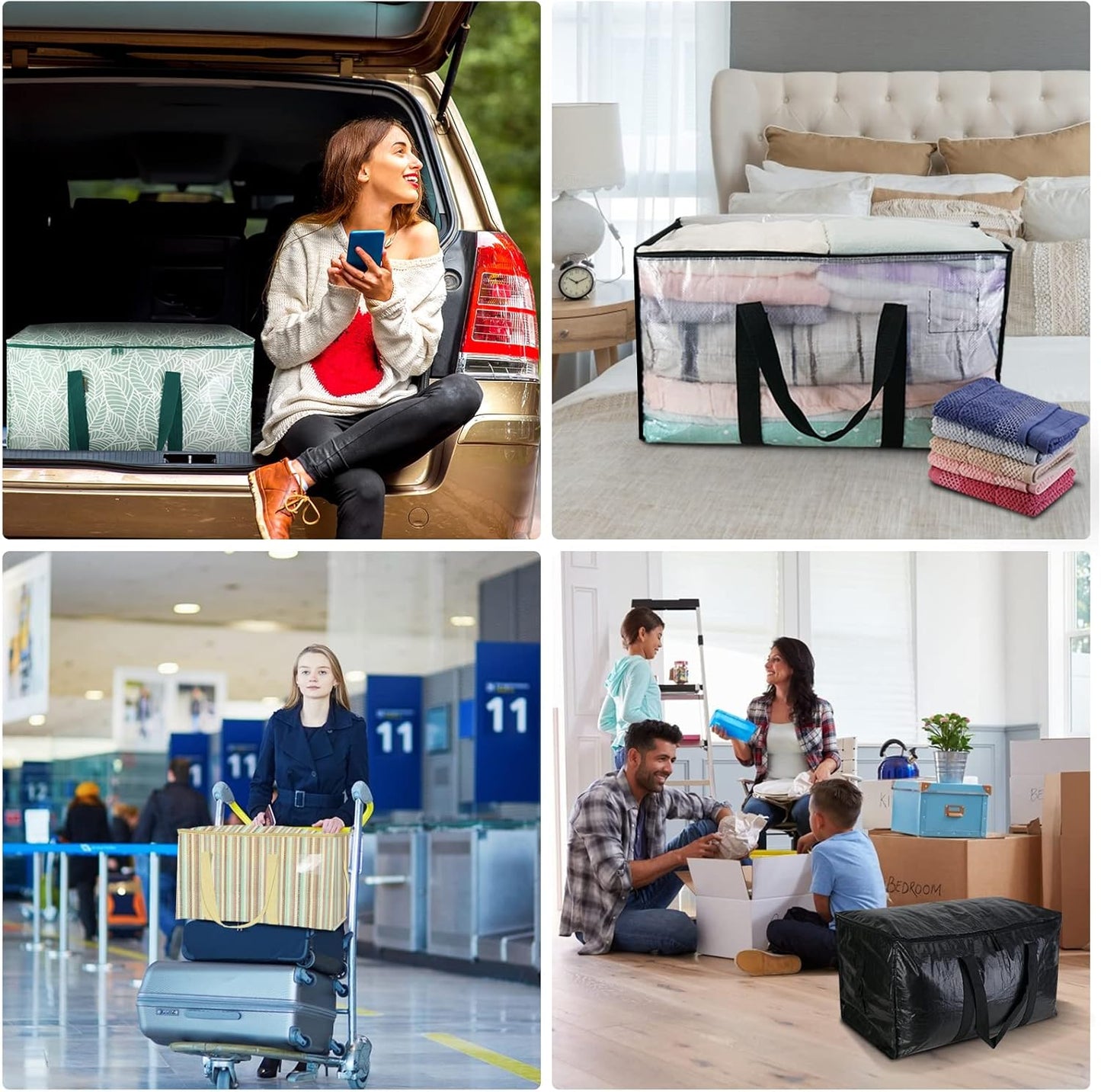 BALEINE 8-Pack Oversized Moving Bags with Reinforced Handles, Heavy-Duty Storage Tote for Clothes, Moving Supplies (Antique Folidage, 8-Pack)