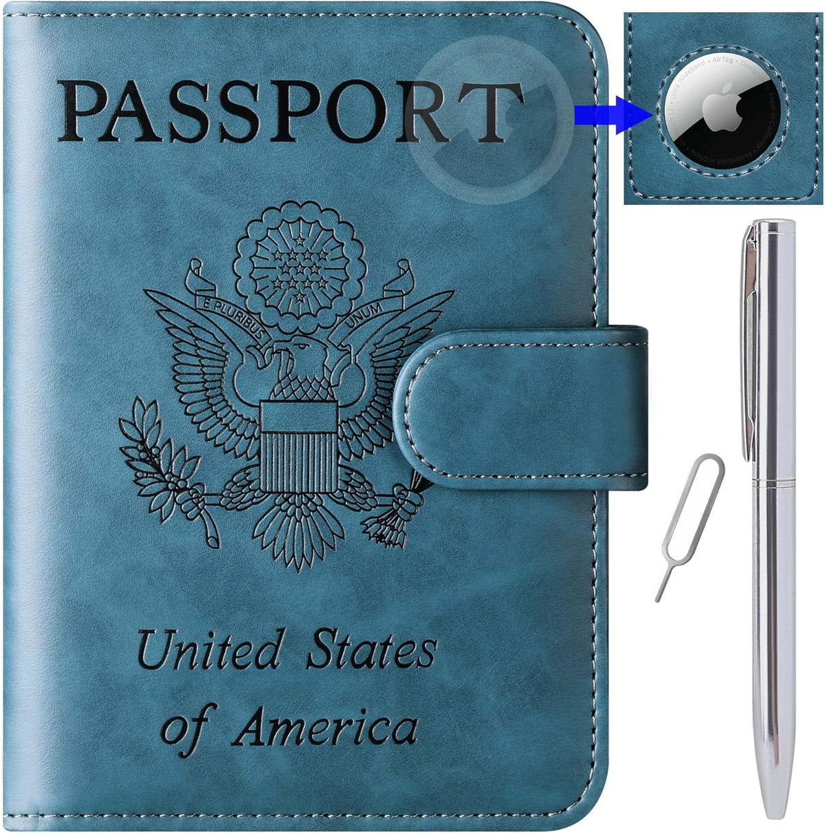 Airtag Passport Holder Cover Wallet Travel Essentials Leather Rfid Blocking Case Vacation Luggage Must Haves Travel Accessories for Men Women (117#Blue)