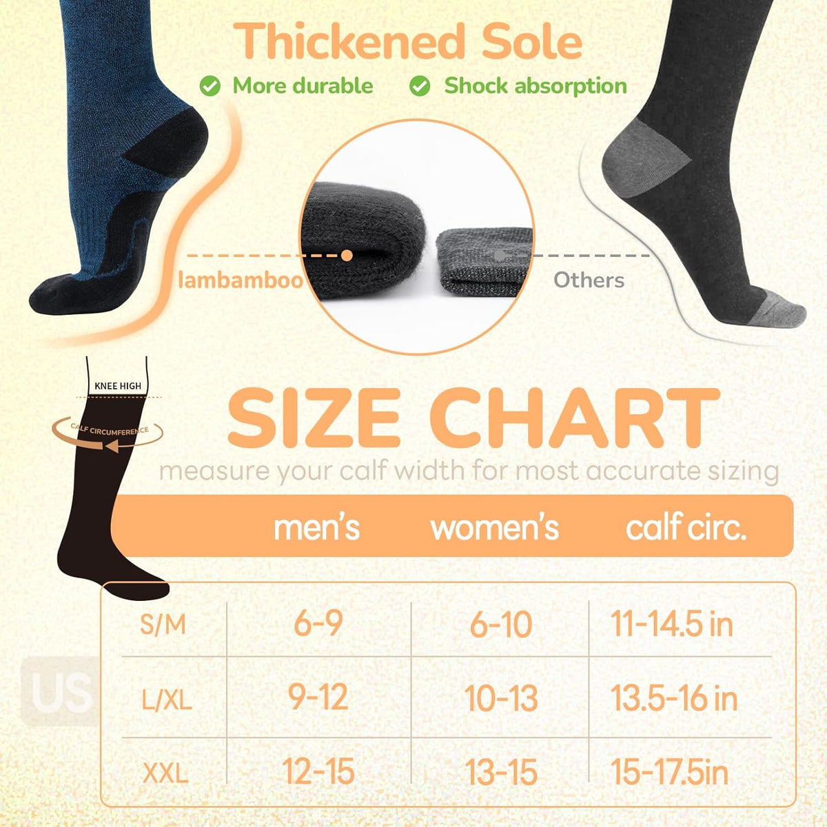 Merino Wool Compression Socks for Women Men, 15-20 mmHg Knee High Socks for Flying, Travel, Running
