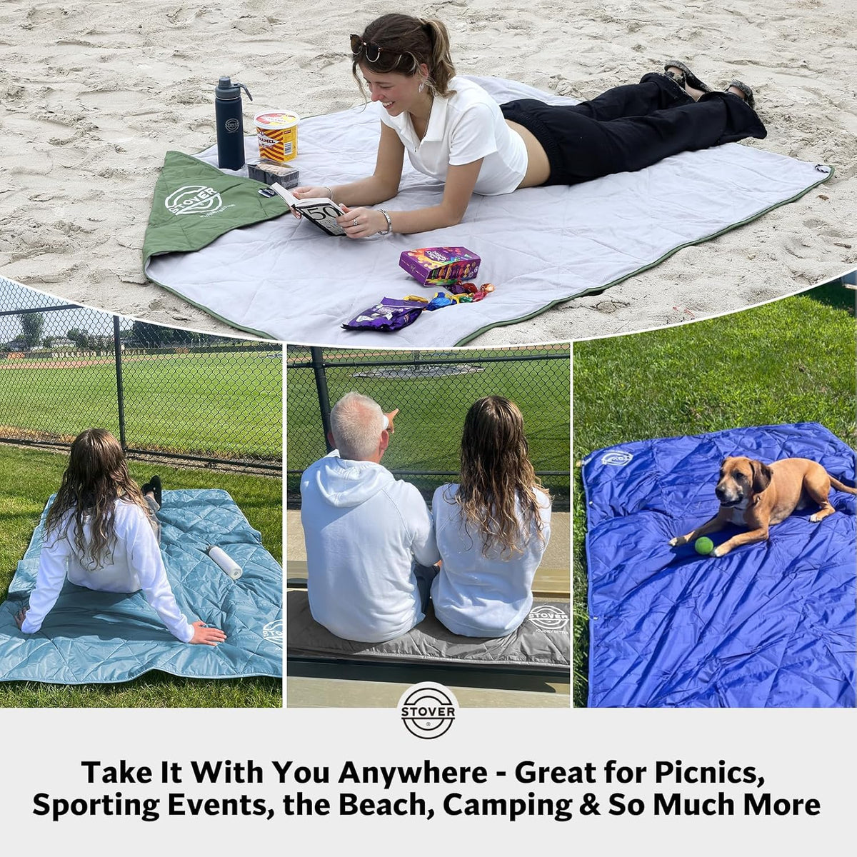 STOVER Outdoor Waterproof Fleece Travel Blanket for Camping, Picnics, Stadiums, Sports, The Beach– Warm, Windproof, Compact, Lightweight & Sand-Resistant (Navy Blue)