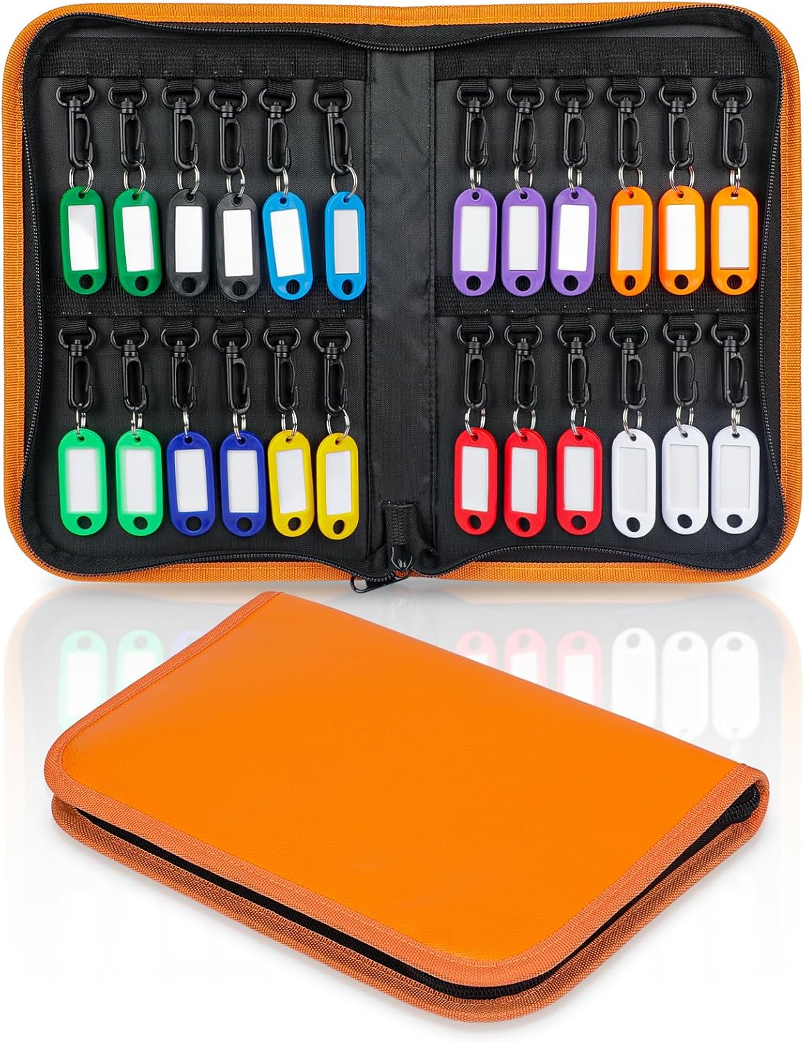 Uniclife Zippered Key Case Organizer Waterproof and Fireproof Orange Key Binder with 24 Hooks and Tags Portable Key Storage Book for Offices Real Estate Agencies Hotels and Rental Management (Orange)