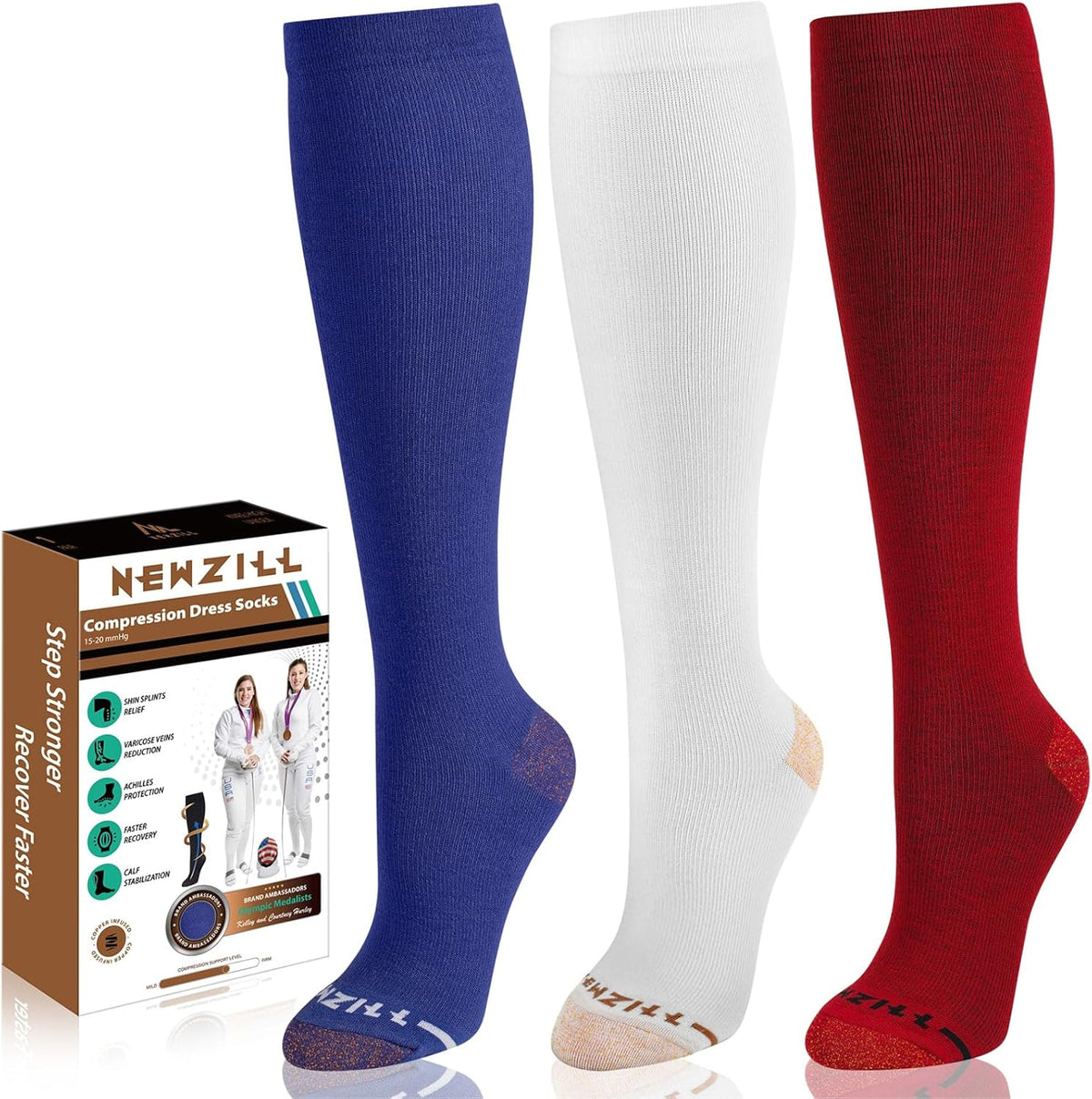 NEWZILL Copper Compression Socks for Women & Men 15-20mmHg Cotton Rich Odor Control Dress Socks for Business Casual Running Medical Athletic Support, Edema Diabetic Relief