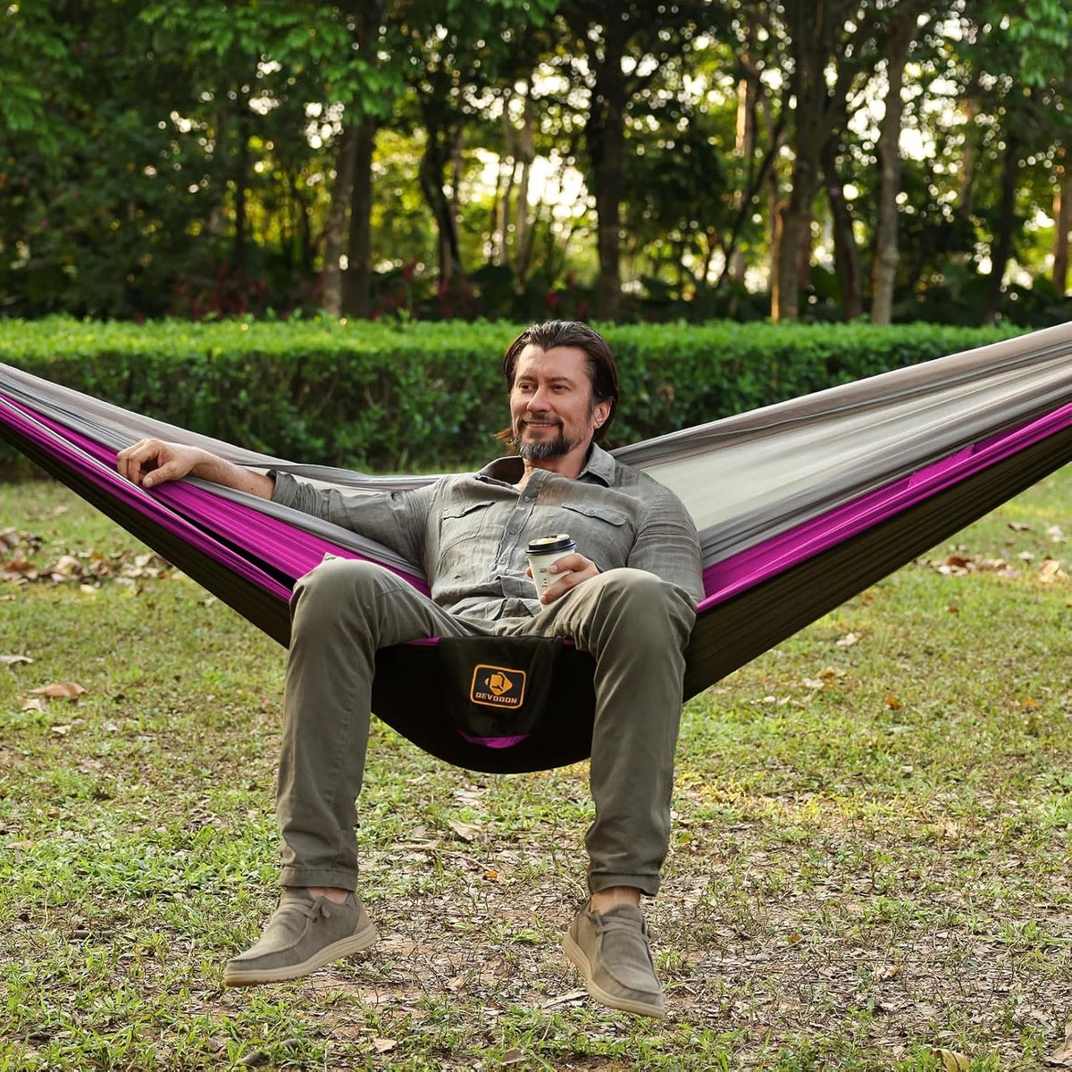 Camping Hammock, Portable Hammocks with Mosquito Net,Lightweight Nylon Parachute Hammock with 10ft Tree Straps,Camping Gear Must Haves for Travel Hiking Backpacking Beach Patio-Black&Pink