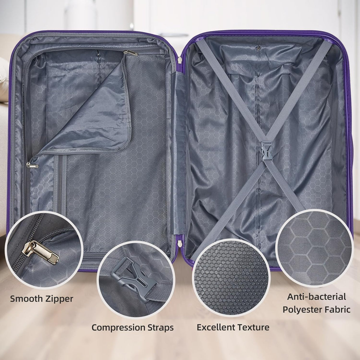 LARVENDER Luggage Sets 5 Piece Hardside Expandable Suitcase with Wheels Lock,PC+ABS Hardside Lightweight Rolling Suitcase for Women and Men,Midnight Berry