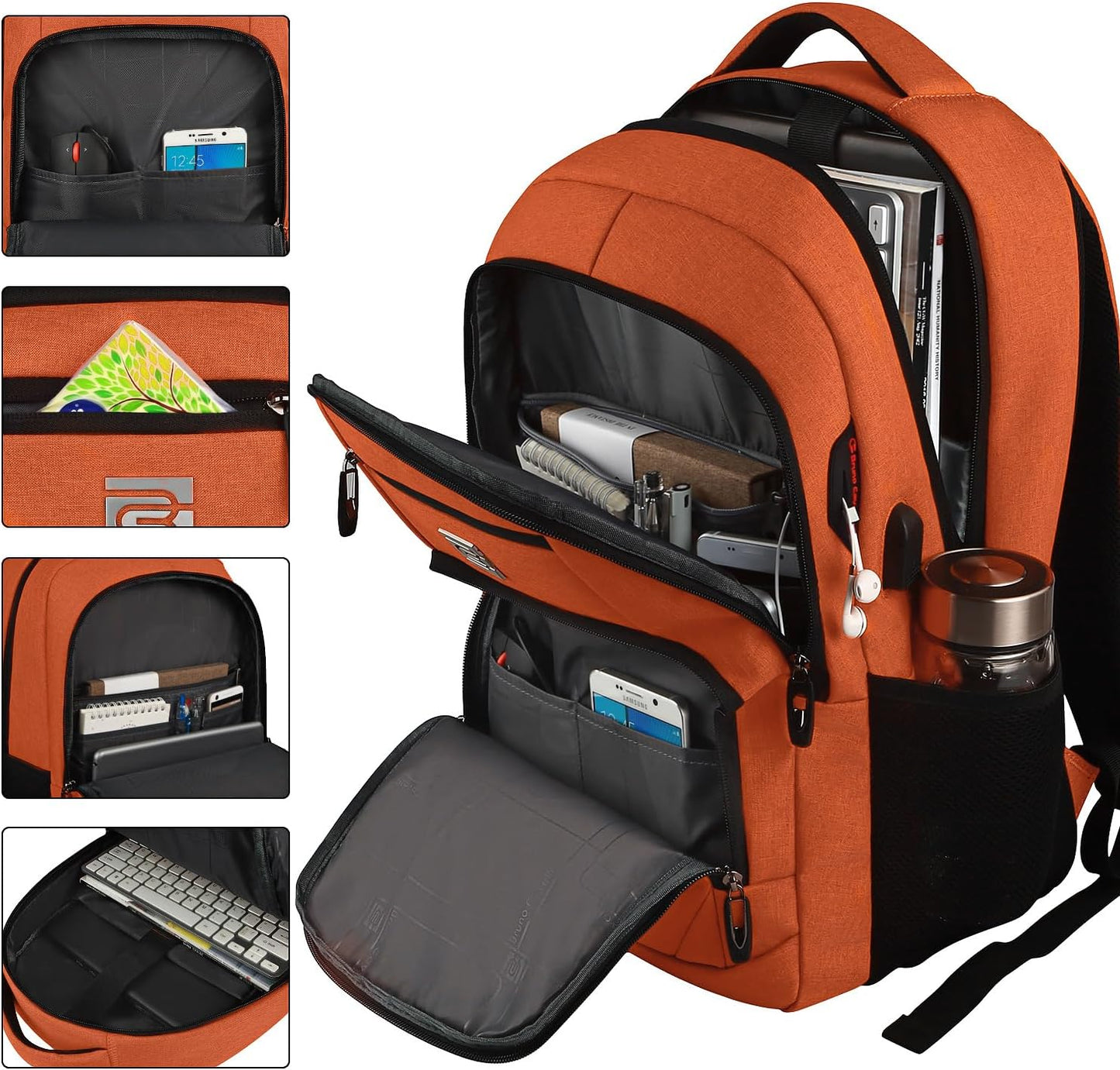 Laptop Backpack,Business Travel Anti Theft Slim Durable Laptops Backpack with USB Charging Port,Water Resistant College Computer Bag for Women & Men Fits 15.6 Inch Laptop and Notebook-Orange