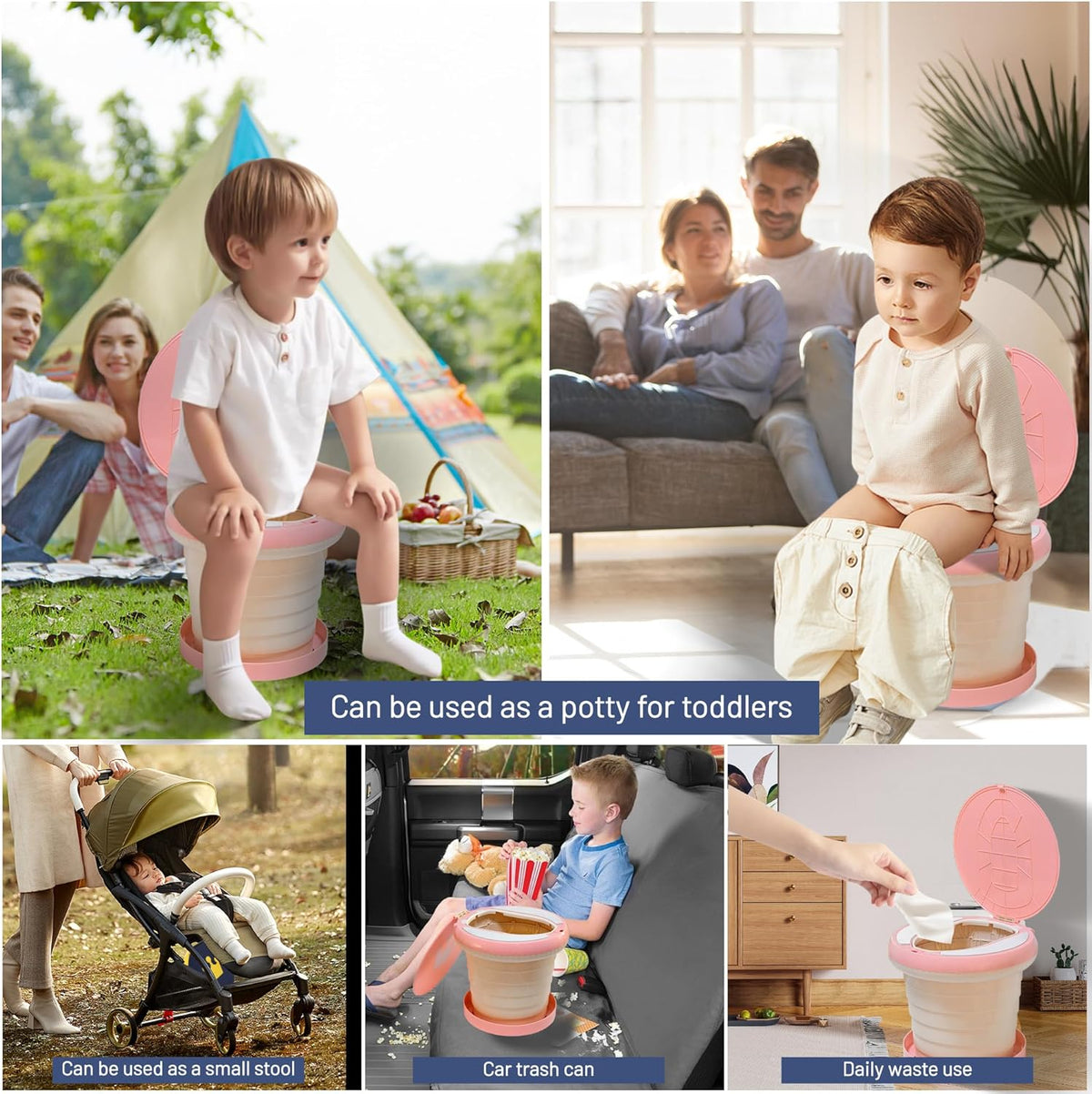 SunnySmile Travel Potty for Toddler, Portable and Foldable Toilet, Apply to Seat Emergency Toilet for Car, Camping, Outdoor, Indoor (pink, large)