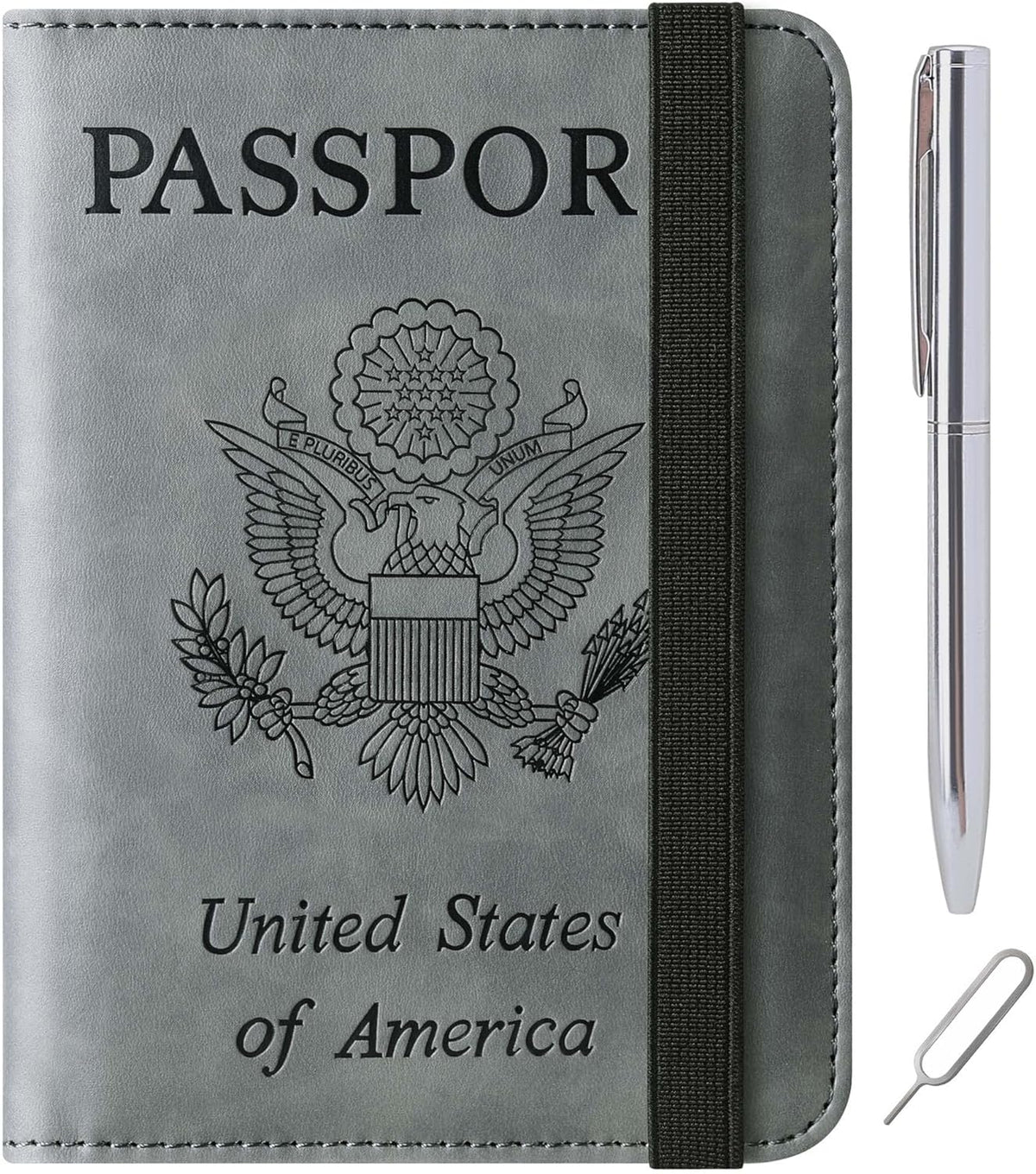 Passport Holder Cover Wallet Travel Essentials Leather Rfid Blocking Case Vacation Luggage Must Haves Travel Accessories for Men Women (116#Grey)