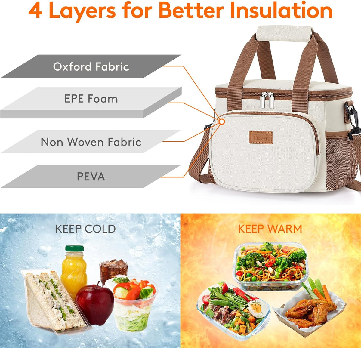 Lifewit Medium Lunch Bag Insulated Lunch Box Soft Cooler Cooling Tote for Adult Men Women, Beige 12-Can (9L)