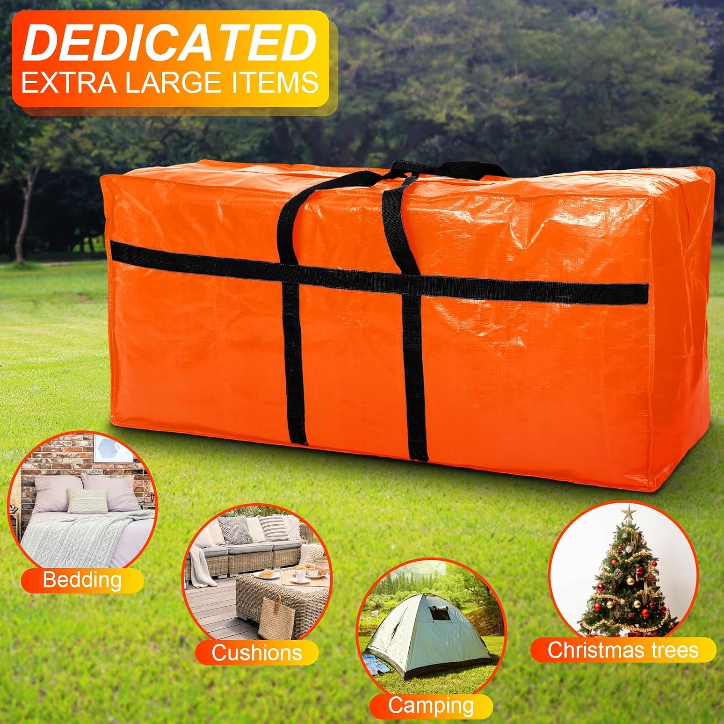 4 Pcs 96 Gallon Large Moving Bags with Zipper and Handles Foldable Storage Duffle Bags Heavy Duty Extra Large Totes for College Dorm Travel Clothes Blankets Bedding Moving (Orange)
