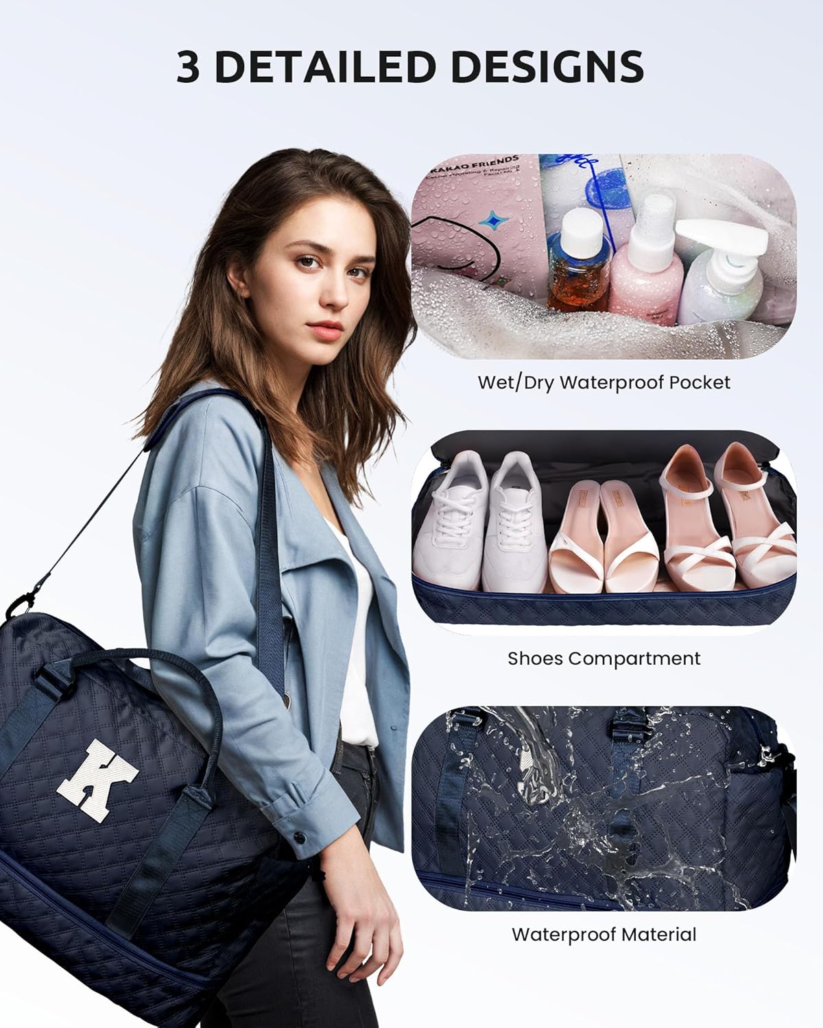 Personalized Gifts-Initial Duffle Bag with Shoe Compartment, Personalized Weekender Bag, Monogram Overnight Bag, Letter Travel Bag with Makeup Bag，Birthday Gift for Women Girl (Letter L)