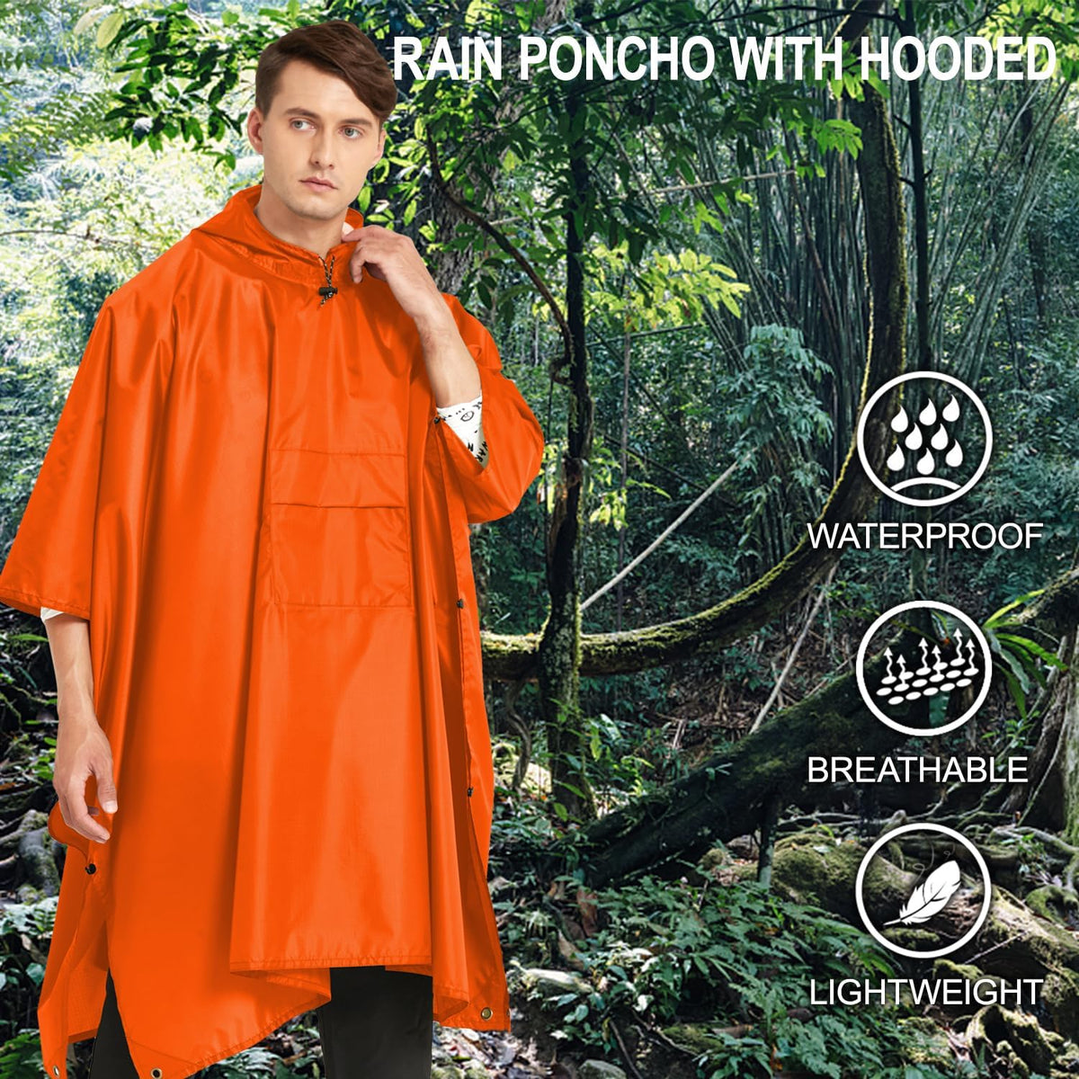 salamra Hooded Rain Poncho Waterproof Raincoat Jacket for Men/Women/Adults with Pocket
