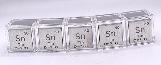 1" 25.4mm Tin Stannum Metal Cube Sn up to 99.9% Pure Periodic Table Element Engraved Density Collection Science Education Display Block Cube + Acrylic Case Box - 1PC