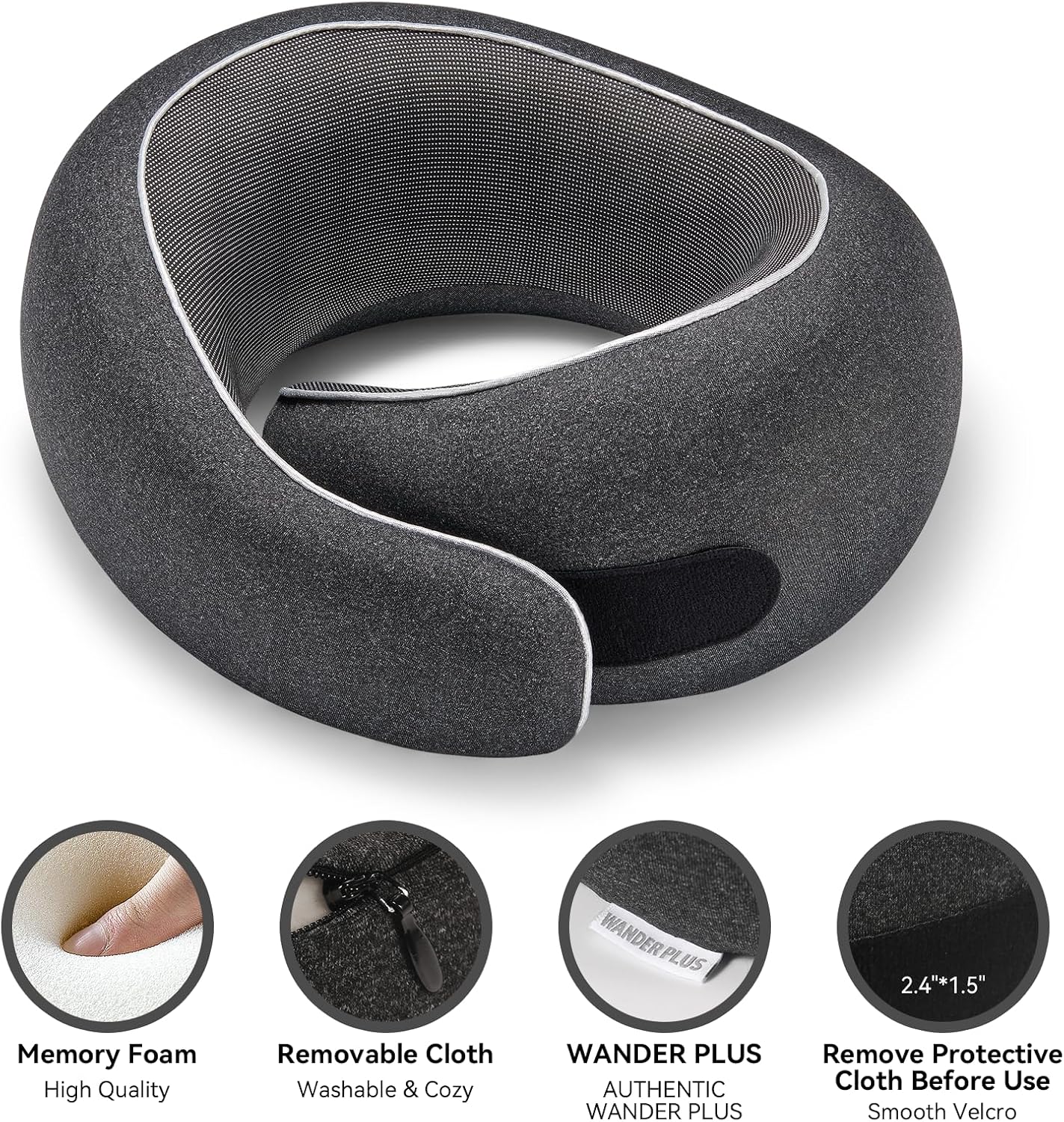 WANDER PLUS® Genuine Travel Pillow, 100% Pure Memory Foam Neck Pillow for Airplanes, Comfortable Breathable Cover, 360° Support Stowable Pillows for Sleeping, Car, Airport Travel Essentials Pink
